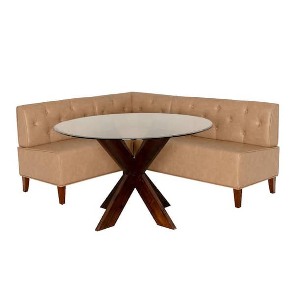 Linon Home Decor Trap 2-Piece Nook Round Espresso Glass Top Dining Room Set Seats 4