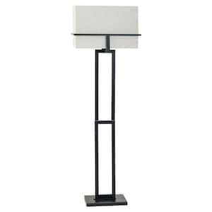 61.5 in. Tabby Black Transitional 1-Light Standard Floor Lamp for Living Room Linen Rectangular Shade