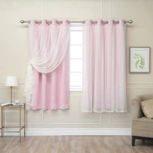 New Pink Tulle Lace Solid 52 in. W x 63 in. L Grommet Blackout Curtain (Set of 2)