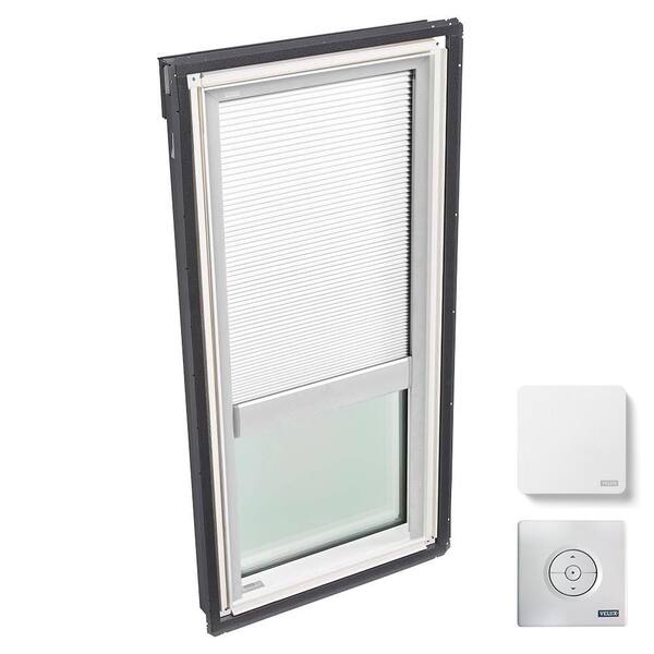 VELUX 21 in. x 45-3/4 in. Fixed Deck-Mount Skylight with Laminated Low-E3 Glass and White Solar Powered Light Filtering Blind