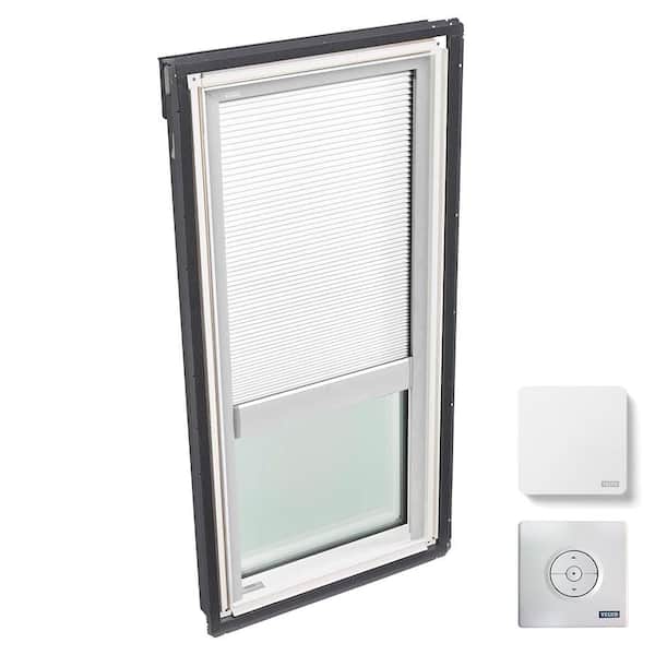VELUX 30-1/16 in. x 45-3/4 in. Fixed Deck-Mount Skylight w/ Laminated Low-E3 Glass, White Solar Powered Light Filtering Blind