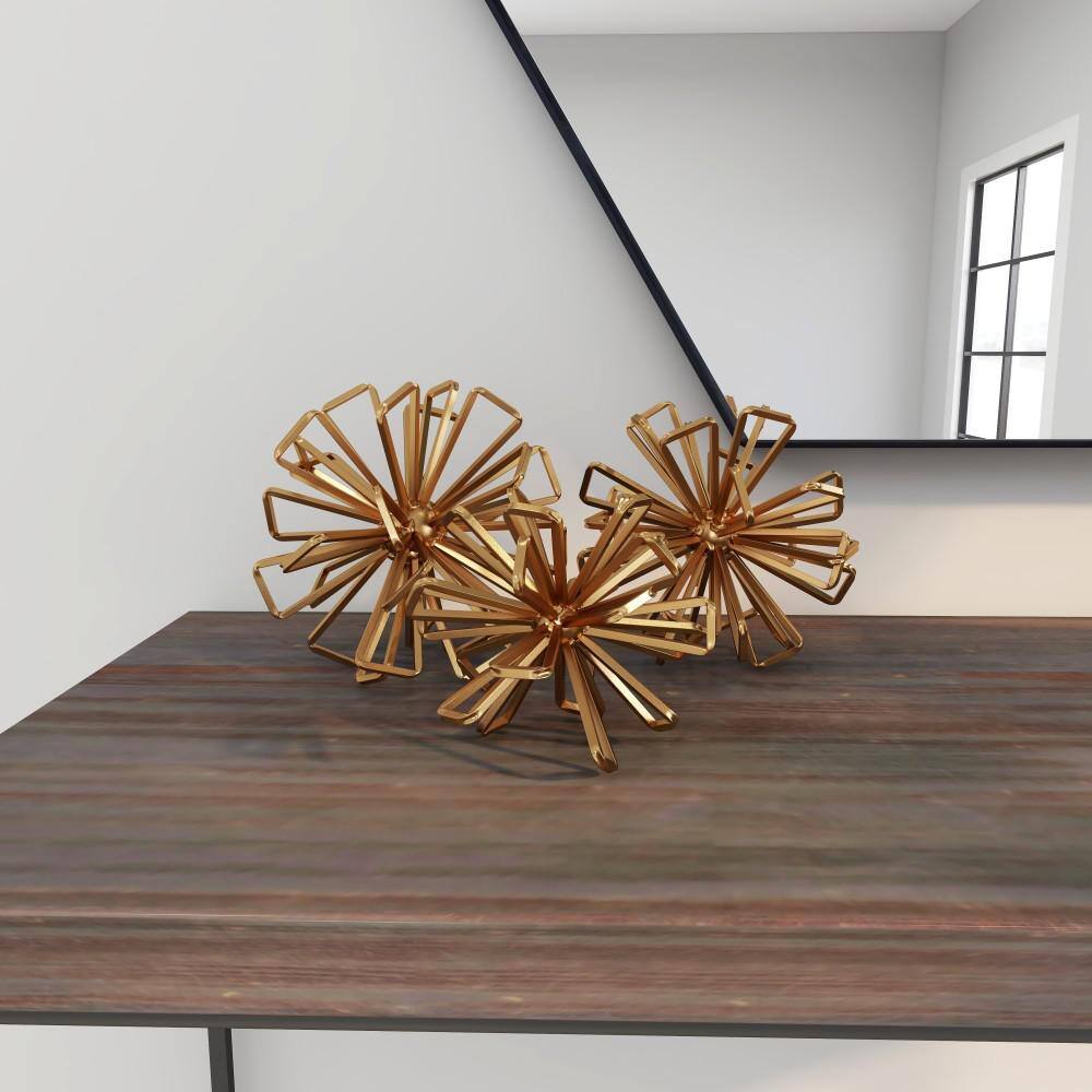 Gold Metal Geometric Sculptures Set of Three