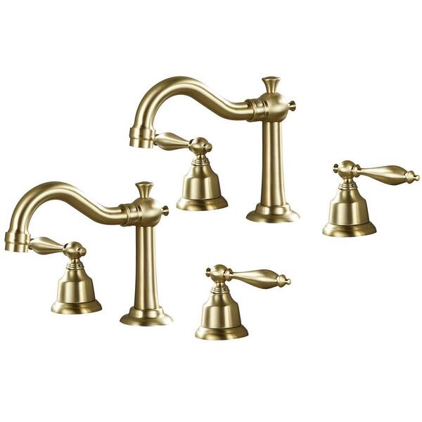 AKLFGN Double Handle 8 in. Widespread Bathroom Faucet 3 Hole Waterfall Bathroom Sink Faucet in Brushed Gold (2-Pack)
