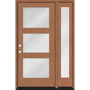 Regency 53 in. x 80 in. Modern 3-Lite Equal Clear Glass RHIS Autumn Mahogany Fiberglass Prehung Front Door 14 in. SL
