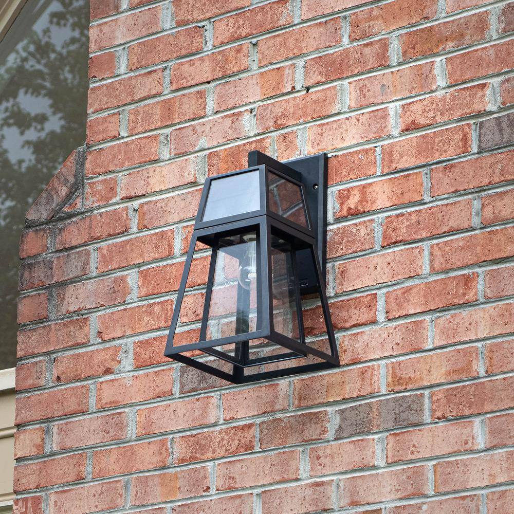 Black Solar Powered Outdoor Lantern with Glass Panels