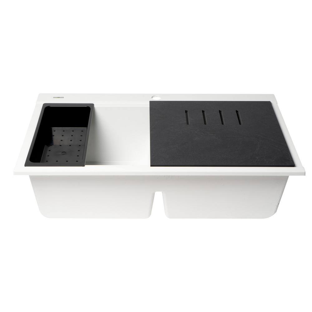 34'' White Granite Composite Double Bowl Drop-In Kitchen Sink