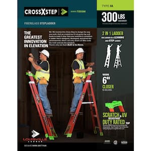 12 ft. Fiberglass Cross Step Ladder with 300 lbs. Load Capacity Type IA Duty Rating