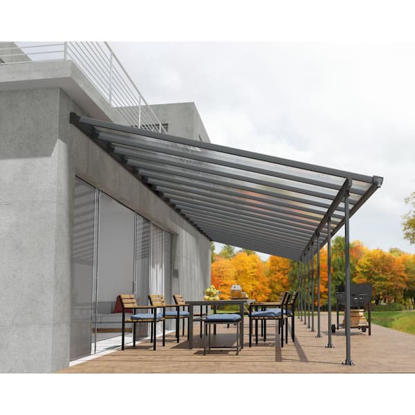 Feria 13 ft. x 42 ft. Gray/Clear Aluminum Patio Cover