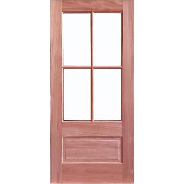 36 in. x 80 in. Solid Wood 4-Lite 1 Panel Universal Clear Glass Unfinished Wood Front Door Slab