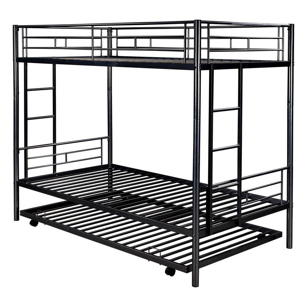 FORCLOVER Black Twin Over Twin Metal Bunk Bed with Trundle CHOEFC09 The Home Depot
