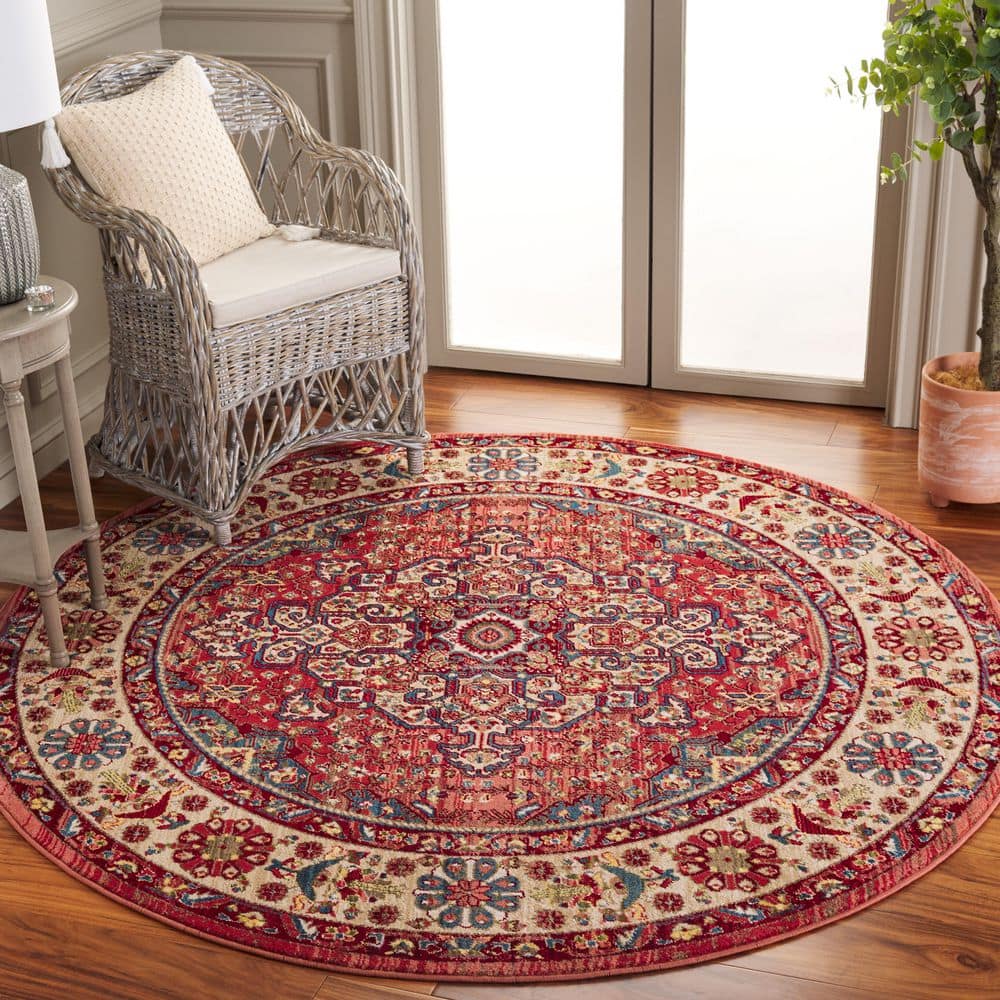 Kashan 7 ft. x 7 ft. Round Red/Ivory Antique Border Area Rug price history on PriceWatchPro