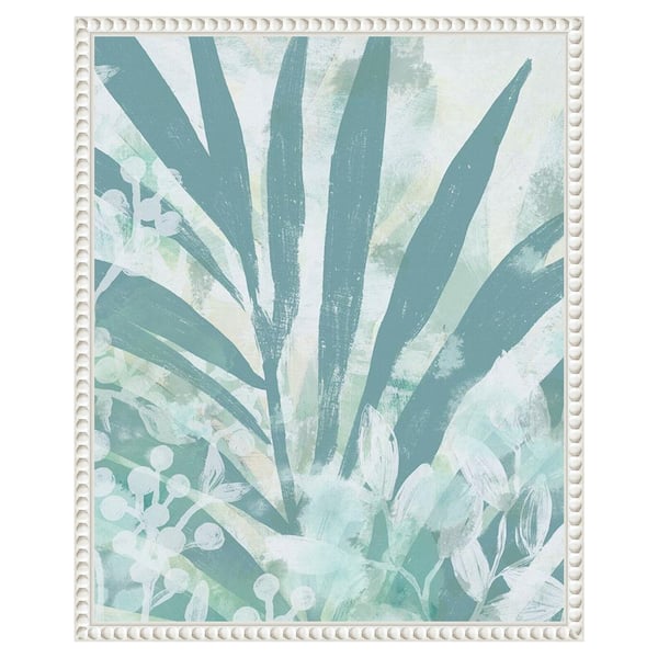 Amanti Art Aqua Palms II by June Erica Vess 16 in. W x 20 in. H. Canvas Wall Art Print Framed in White