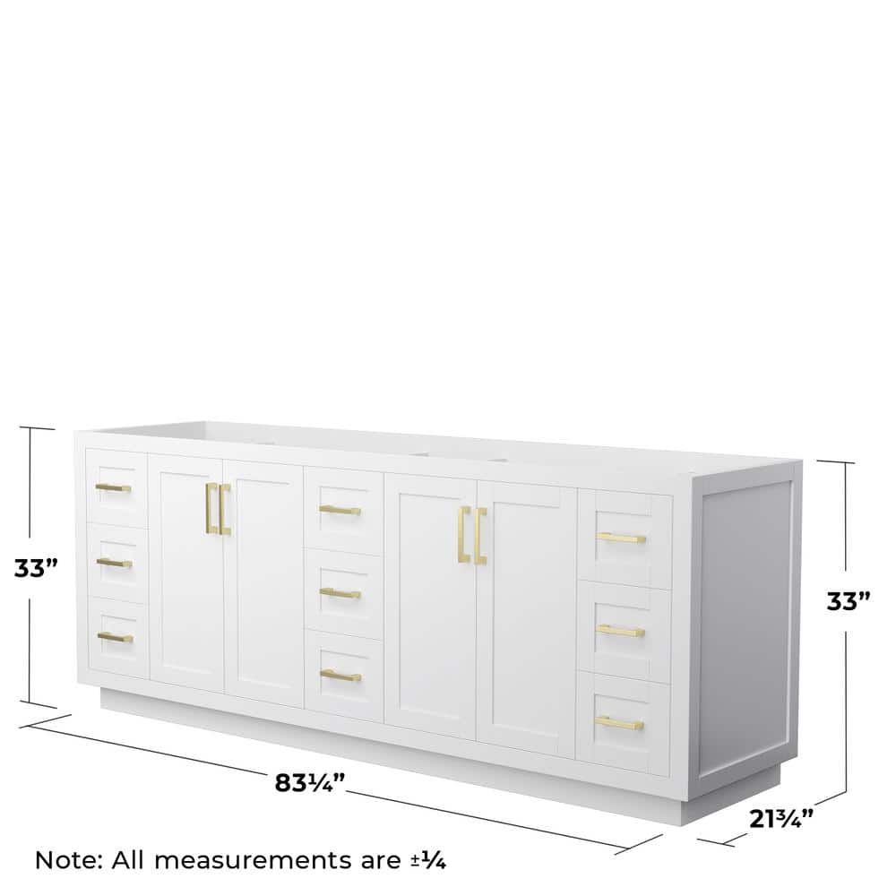 Miranda 84" White Double Bathroom Vanity with Brushed Gold Trim
