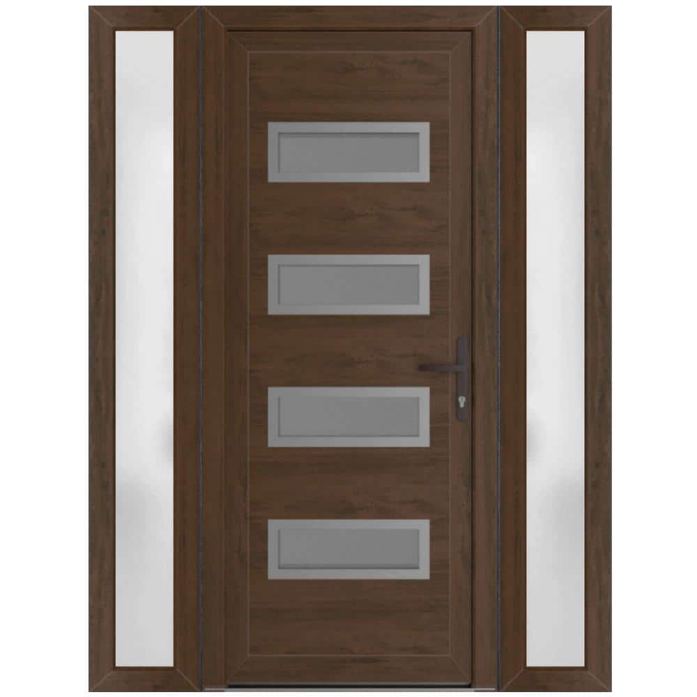 64 in. x 80 in. Left-hand/Inswing Mirrored Glass Walnut Steel Prehung Front Door with Hardware price history on PriceWatchPro