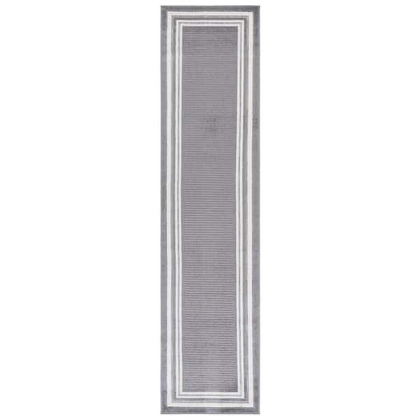 Cabana Gray/Ivory 2 ft. x 9 ft. Striped Border Indoor/Outdoor Runner Rug