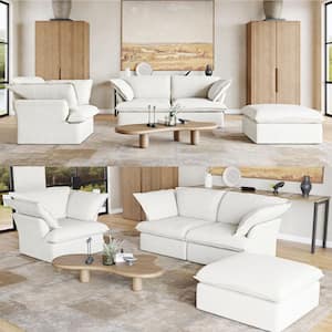 83 in. Square Arm 1-Piece Linen Modular Sectional Sofa in White