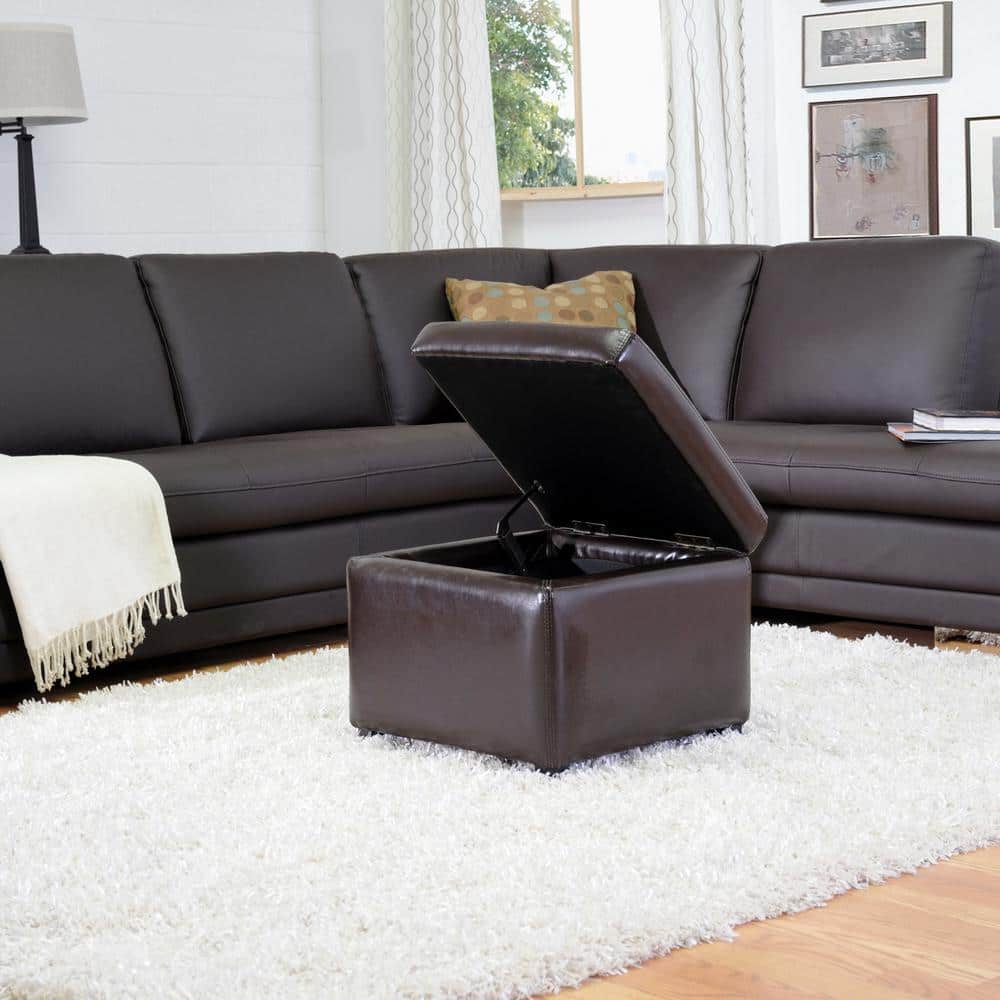 Baxton Studio Dark Brown Faux Leather Storage Cube Ottoman
