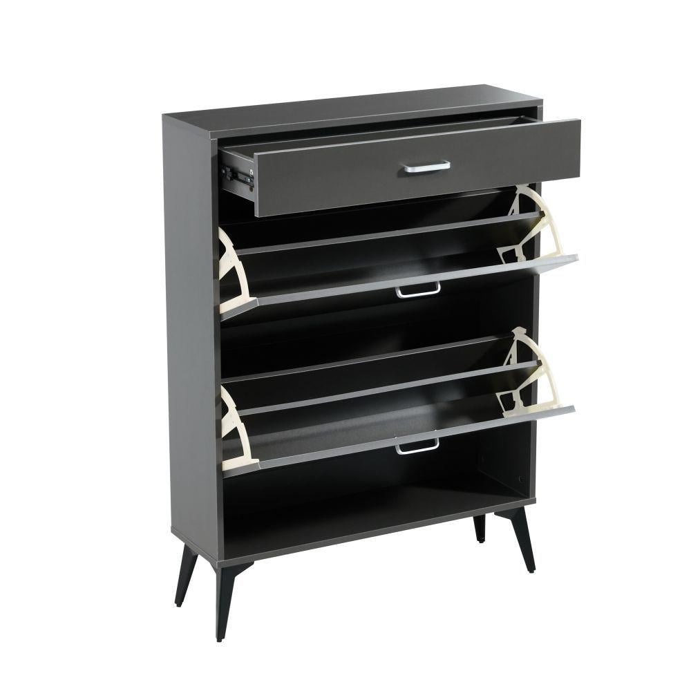 43.3 in. H x 31.49 in. W Black MDF Wood Shoe Storage Cabinet