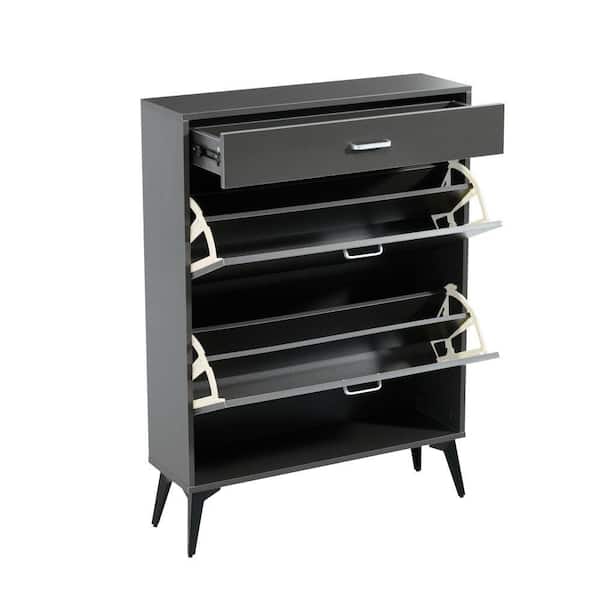 Amucolo 43.3 in. H x 31.49 in. W Black MDF Wood Shoe Storage Cabinet