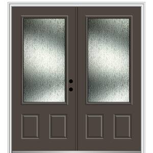72 in. x 80 in. Left-Hand Inswing 3/4 Lite Rain Glass 2-Panel Painted Brown Prehung Front Door on 6-9/16 in. Frame