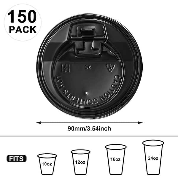 Wudkey 3.5 in. Disposable Plastic Cup Lids, Coffee Cup Lids for 10, 12, 16, 20, 24 oz. Paper Cups, Black (150-Pack)