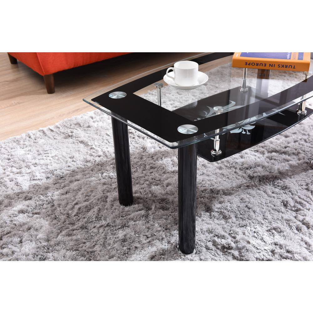 Modern Rectangular Black and Clear Glass Coffee Table