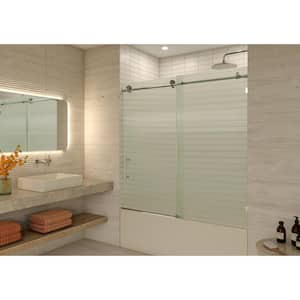 Galaxy 56 in. To 60 in. W x 60 in. H Frameless Sliding Bathtub Door in Chrome with Fluted Glass