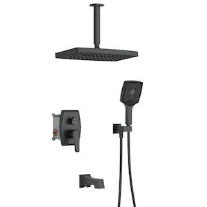 AIM Single Handle 3-Spray Shower Faucet 2 GPM Ceiling Mount Shower Head Tub Faucet with Pressure Balance in Matte Black