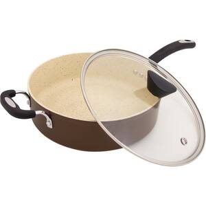 Stone Earth 5.3 qt. Aluminum Ceramic Nonstick Sauce Pan in Coconut Brown with Glass Lid