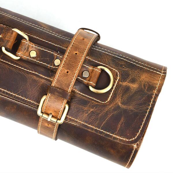 RusticTown All Purpose Leather Knife Roll Storage Bag Chef Roll