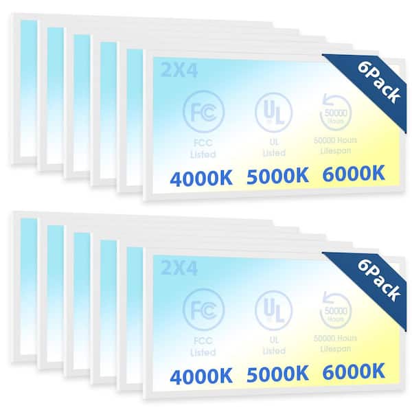 12-Pack 2 ft. x 4 ft. 6250 Lumen Dimmable Integrated LED Flat Panel Ceiling Flush Mount Fixture with Selectable 3CCT