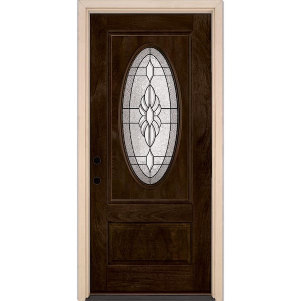 Feather River Doors 37.5 in. x 81.625 in. Sapphire Patina Chestnut Mahogany Right-Hand 3/4 Oval Stained In Fiberglass Prehung Front Door