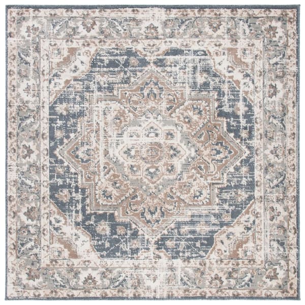 Pyramid 5 ft. x 5 ft. Ivory/Beige Ornate Border Square Area Rug