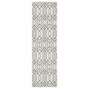 2' X 8' White And Grey Geometric Power Loom Stain Resistant Runner Rug