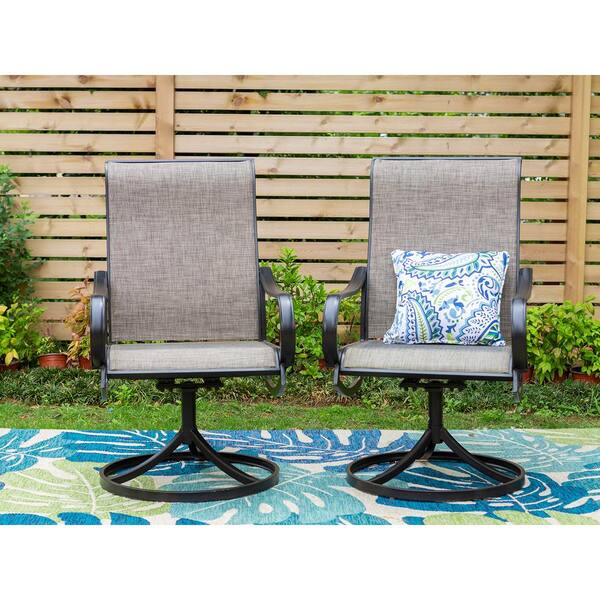 PHI VILLA Black Swivel Textile Metal Patio Outdoor Dining Chair (2-Pack ...