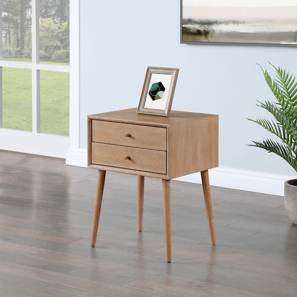 OSP Home Furnishings Rena Mid-Century Modern 18 in. Square Wood 2-Drawer End Table in Ash Finish