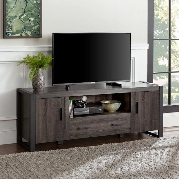 Walker Edison Furniture Company Urban Blend 60 in. Charcoal MDF TV Stand with 1 Drawer Fits TVs Up to 65 in. with Closed Storage