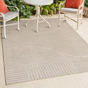 Hallie High-Low Minimalist Curve Geometric Beige/Cream 4 ft. x 6 ft. Indoor/Outdoor Area Rug