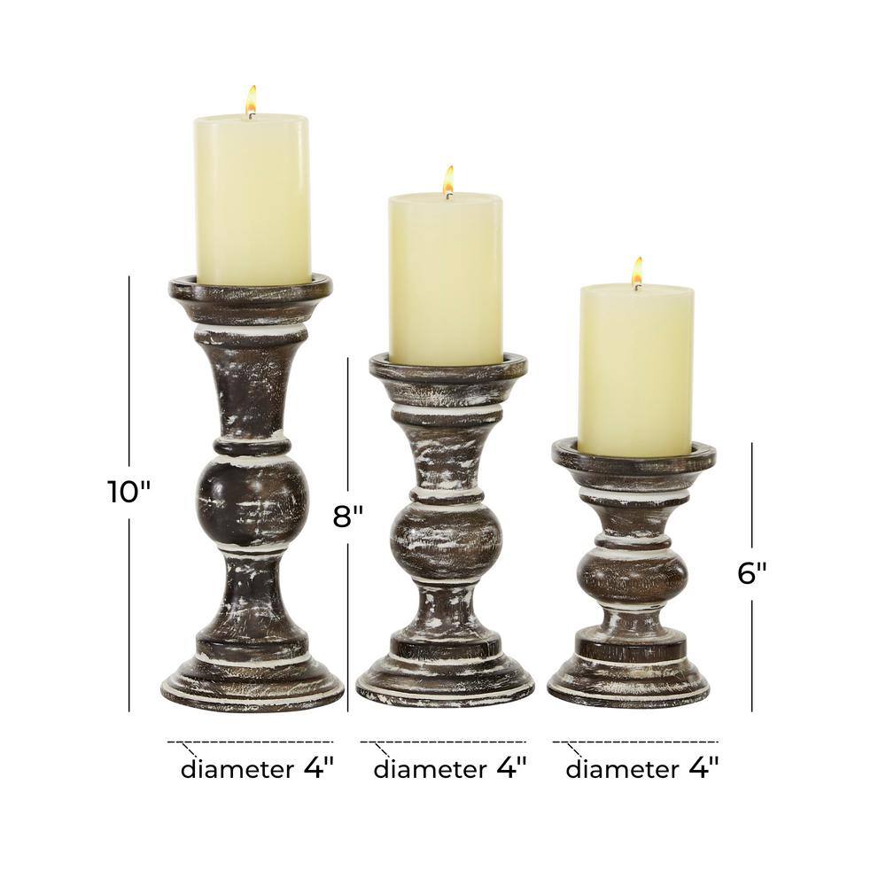 Radiant Glow Traditional Dark Brown Mango Wood Candle Holder Set of 3