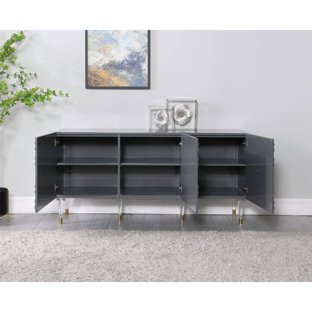 Gray High Gloss Sideboard with Gold Accents and Acrylic Legs