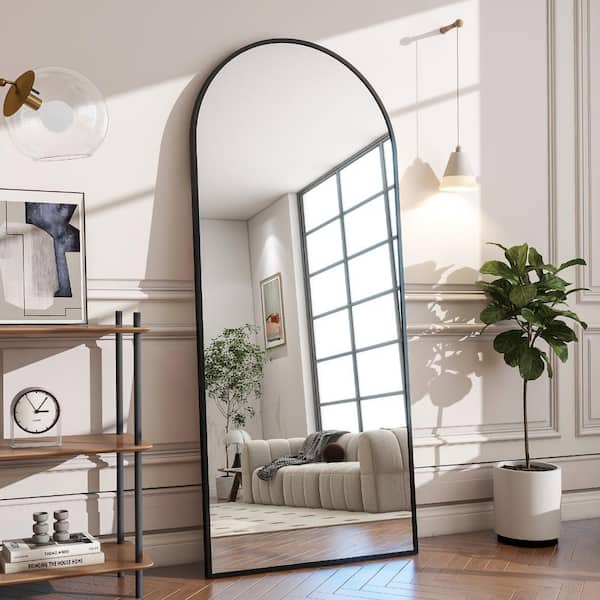 33.5 in. W x 75.6 in. H Arched Modern Black Aluminum Alloy Framed Mirror Full Length Mirror Floor Mirror