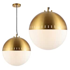 Remy 15.75 in. Brass-Gold Adjustable Iron/Glass Art Deco Mid-Century Globe LED Pendant