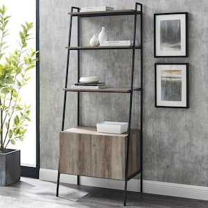 72 in. Grey Wash Metal and Wood Ladder Storage