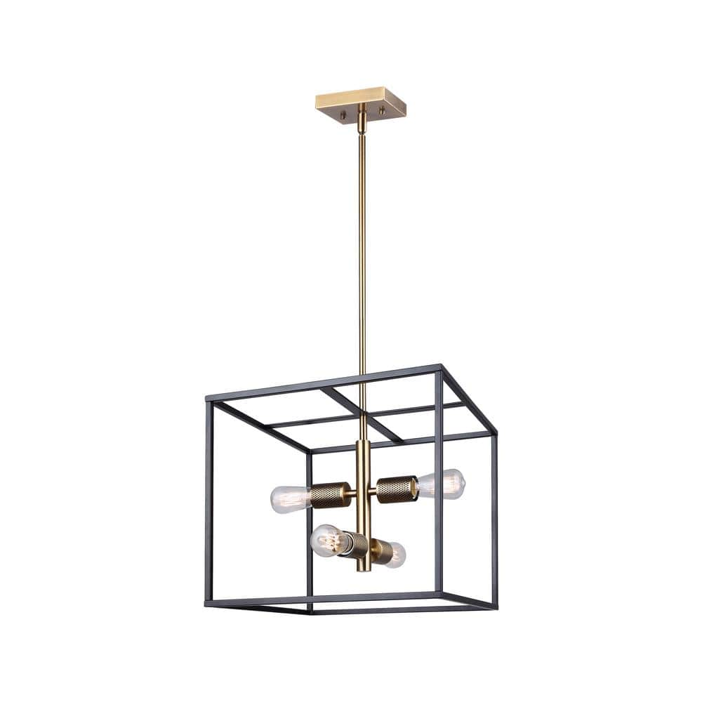 CANARM Zelda 4-Light Matte Black and Gold Square Chandelier