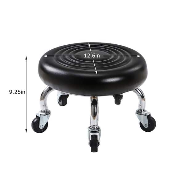 Ergonomic PU Leather Foot Rest Ottoman Stool for Under Desk Comfort and Leg Support, Black Round Seat Stool