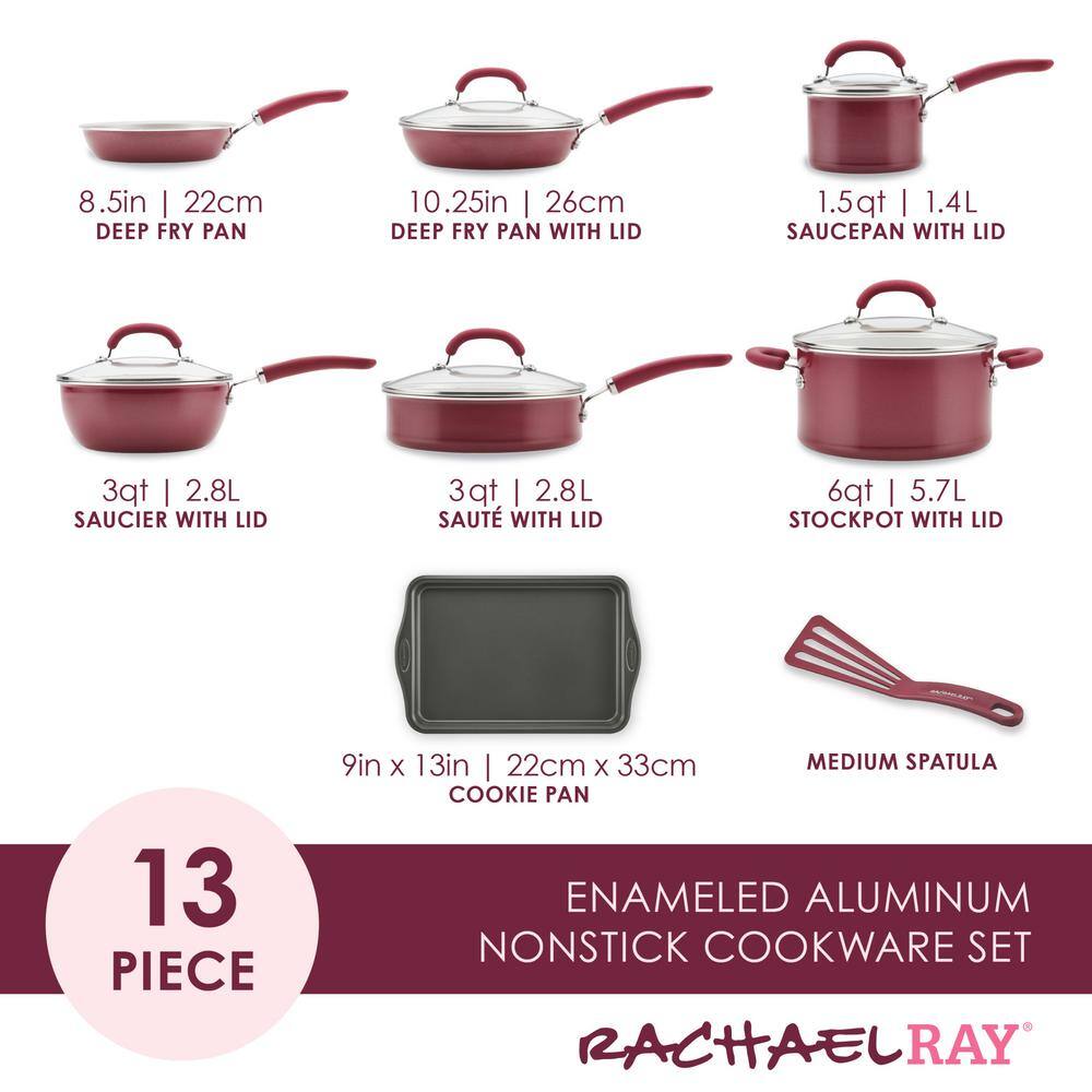 Burgundy Shimmer Aluminum Nonstick 13-Piece Cookware Set