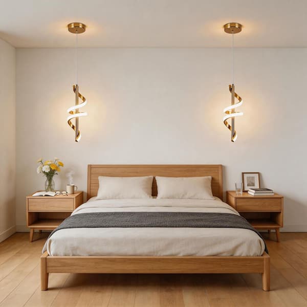 1-Light Gold Spiral LED Island Pendant Light 6000K, Adjustable Height Modern Hanging Light for Dining Room Bedroom