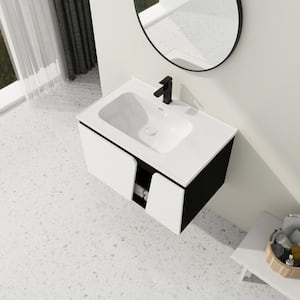 32 in. W x 20 in. D x 20 in. H Single Sink Floating Bath Vanity in Black with White Ceramic Basin