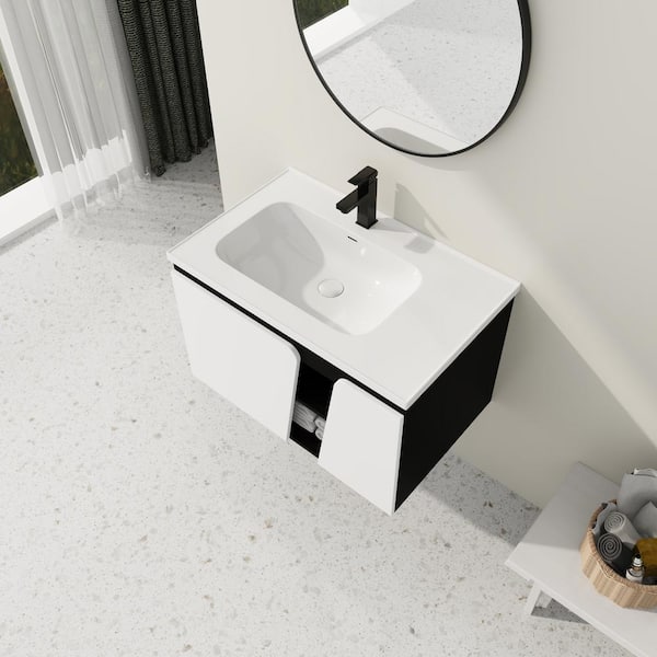 Staykiwi 32 in. W x 20 in. D x 20 in. H Single Sink Floating Bath Vanity in Black with White Ceramic Basin