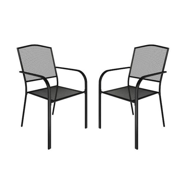 Boyel Living Black Metal Outdoor Patio Dining Chair Set of 2